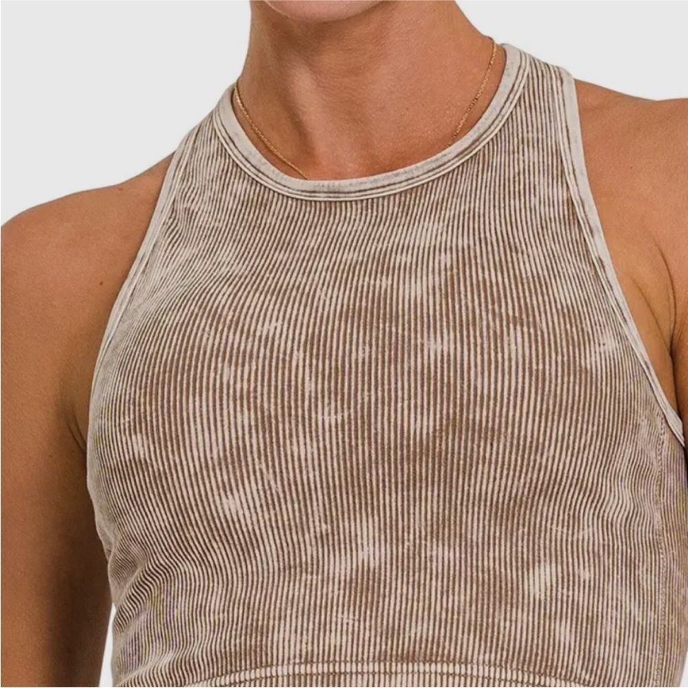 Zenana Outfitters Brown Ribbed Tank Top